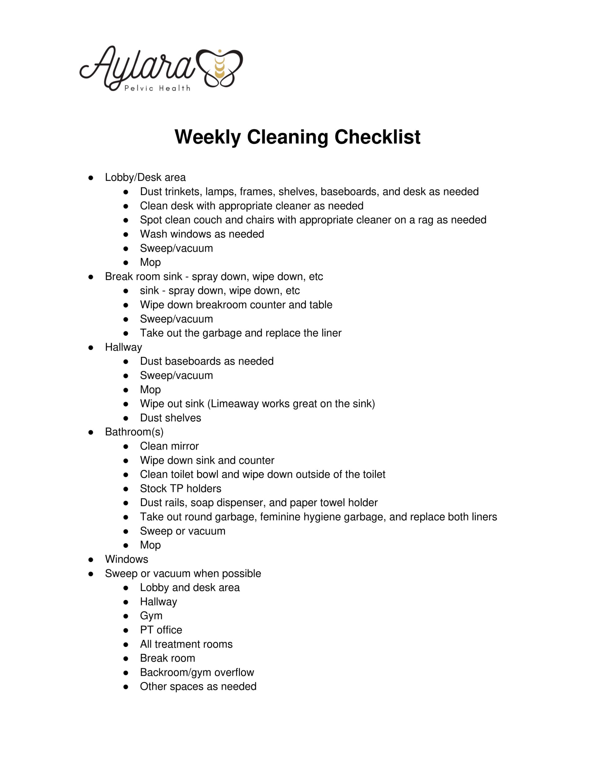 Weekly Cleaning Checklist preview