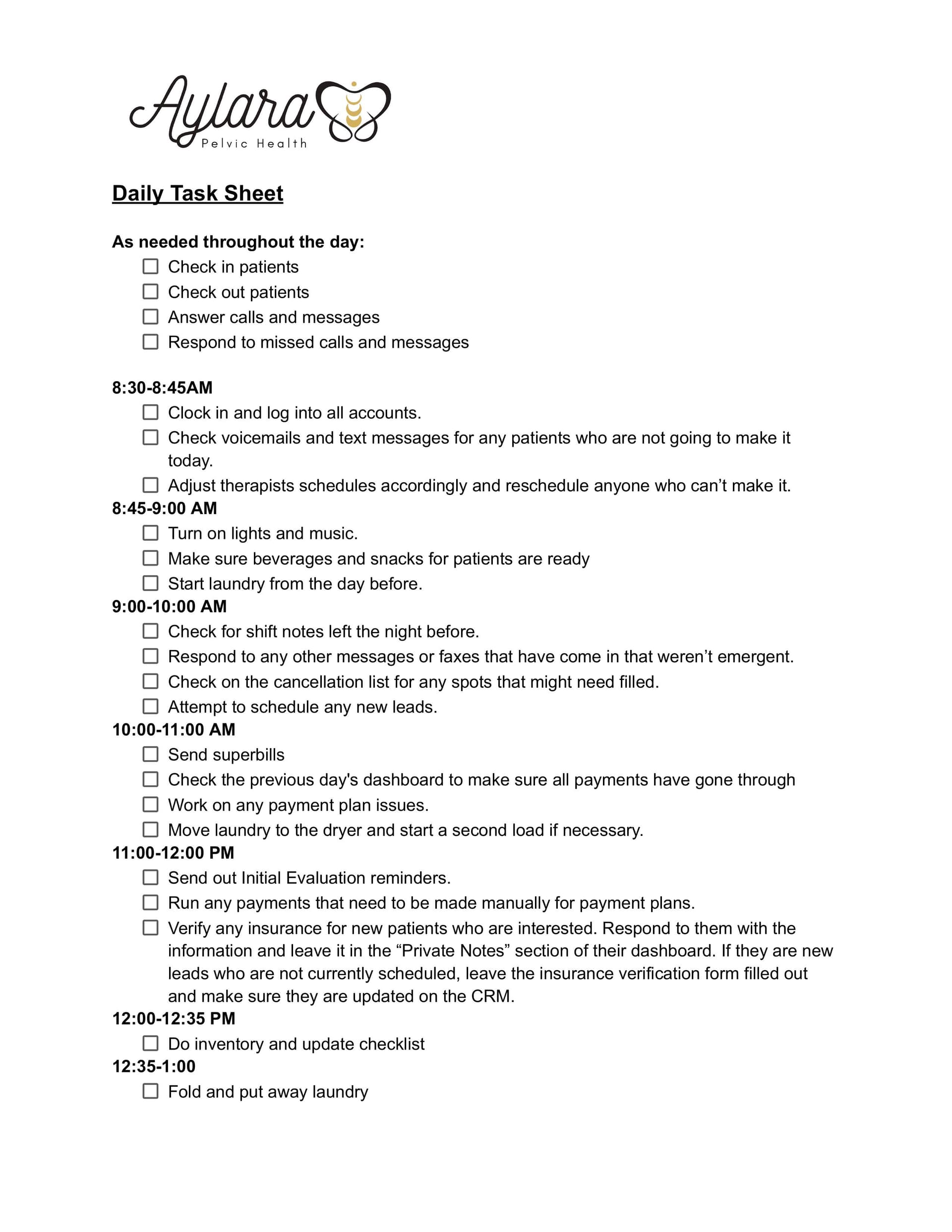 Daily Task Sheet preview